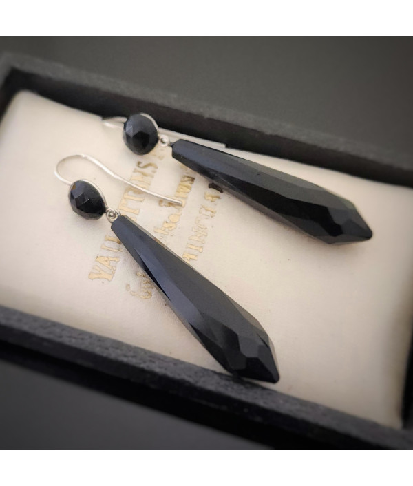 Antique Faceted French Jet Dro...