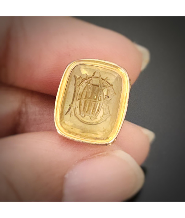 Antique 18ct Gold Fob with Engraved Citrine Monogram Seal Antique 18ct Gold Fob with Engraved Citrine Monogram Seal