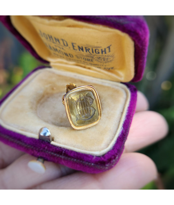 Antique 18ct Gold Fob with Engraved Citrine Monogram Seal Antique 18ct Gold Fob with Engraved Citrine Monogram Seal