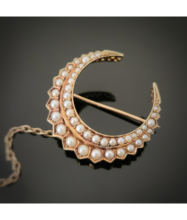 Victorian 18ct Gold Pearl Crescent Moon Brooch – c.1890 Victorian 18ct Gold Pearl Crescent Moon Brooch – c.1890