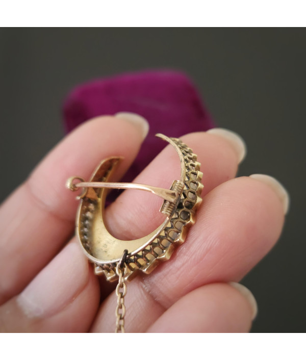 Victorian 18ct Gold Pearl Crescent Moon Brooch – c.1890 Victorian 18ct Gold Pearl Crescent Moon Brooch – c.1890