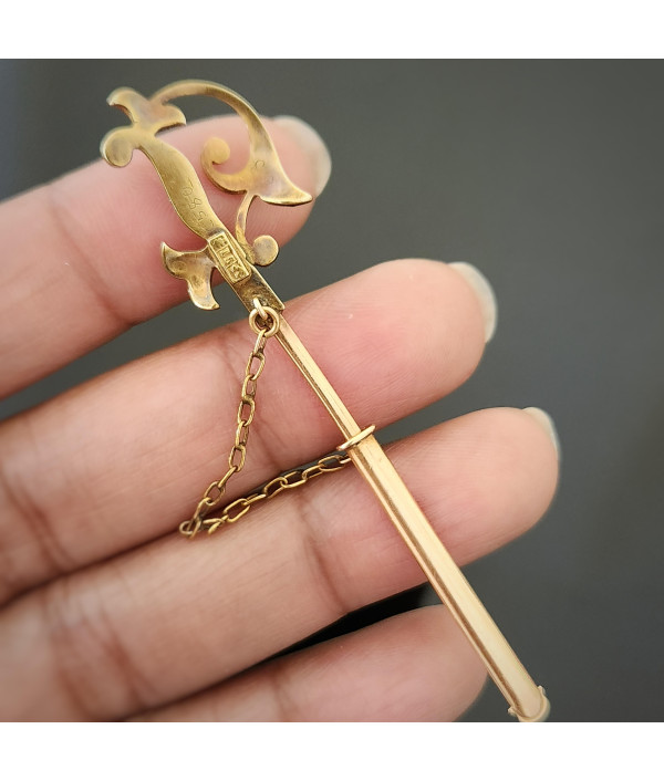 Antique 15ct Gold Jabot Pin with Seed Pearls & Sapphire Paste Antique 15ct Gold Jabot Pin with Seed Pearls & Sapphire Paste