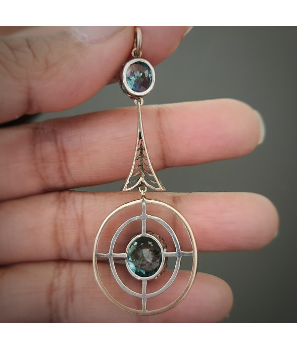 Edwardian Silver & 9ct Gold Blue Zircon Target Pendant – c.1900-1915 Edwardian Silver & 9ct Gold Blue Zircon Target Pendant – c.1900-1915