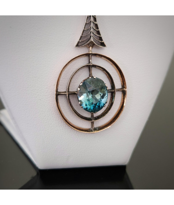 Edwardian Silver & 9ct Gold Blue Zircon Target Pendant – c.1900-1915 Edwardian Silver & 9ct Gold Blue Zircon Target Pendant – c.1900-1915