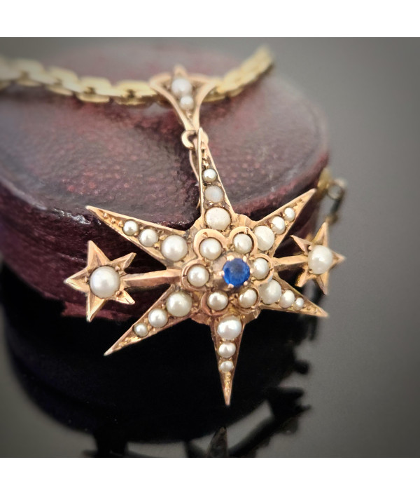 Victorian Pearl Starburst Pendant Brooch in 9ct Gold Victorian Pearl Starburst Pendant Brooch in 9ct Gold