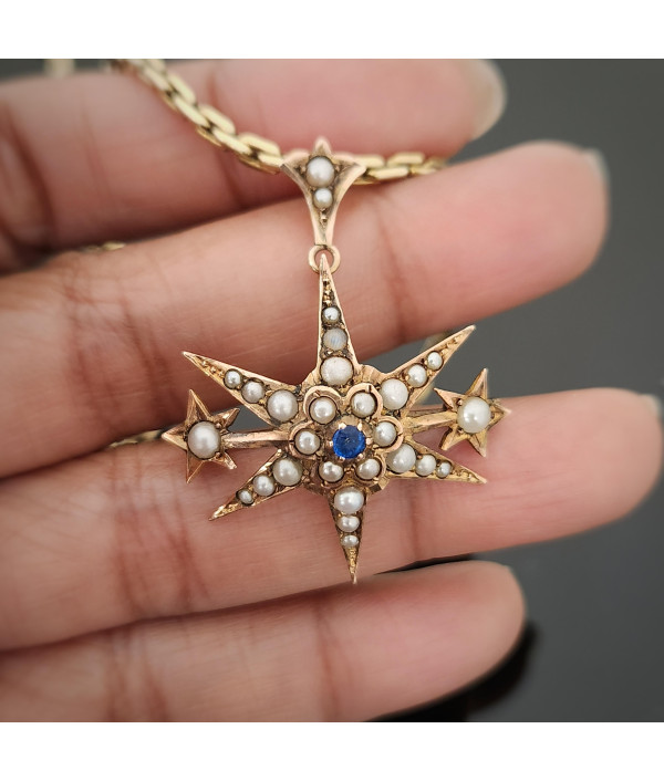 Victorian Pearl Starburst Pendant Brooch in 9ct Gold Victorian Pearl Starburst Pendant Brooch in 9ct Gold
