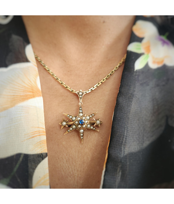 Victorian Pearl Starburst Pendant Brooch in 9ct Gold Victorian Pearl Starburst Pendant Brooch in 9ct Gold