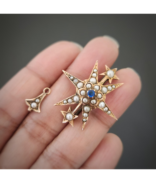 Victorian Pearl Starburst Pendant Brooch in 9ct Gold Victorian Pearl Starburst Pendant Brooch in 9ct Gold