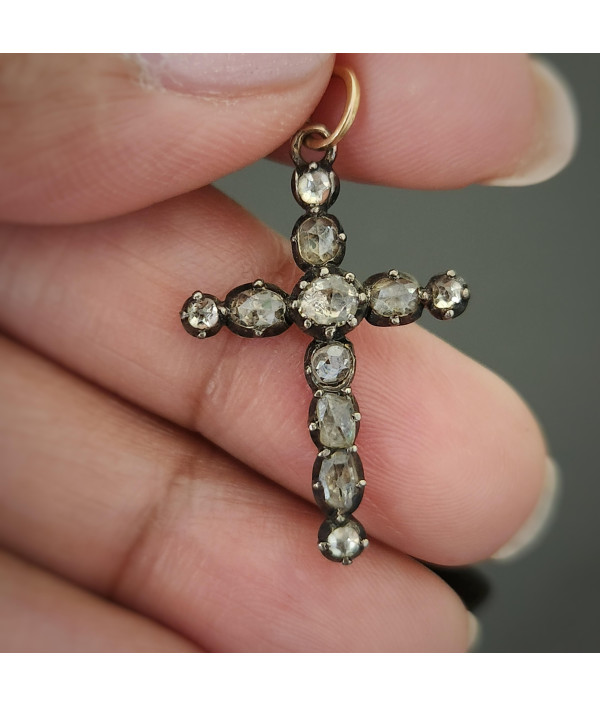 Georgian Natural Zircon Cross Pendant in 18k Gold and Silver Georgian Natural Zircon Cross Pendant in 18k Gold and Silver