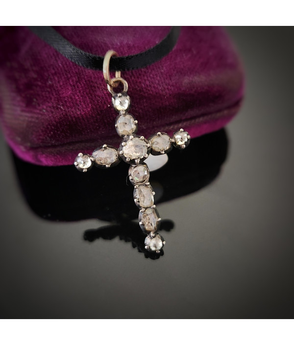 Georgian Natural Zircon Cross Pendant in...