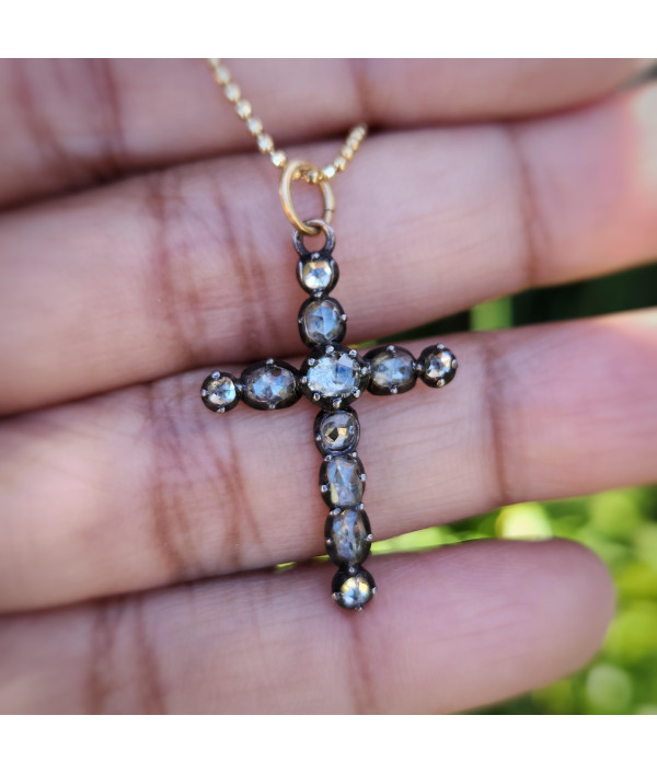 Georgian Natural Zircon Cross Pendant in 18k Gold and Silver Georgian Natural Zircon Cross Pendant in 18k Gold and Silver