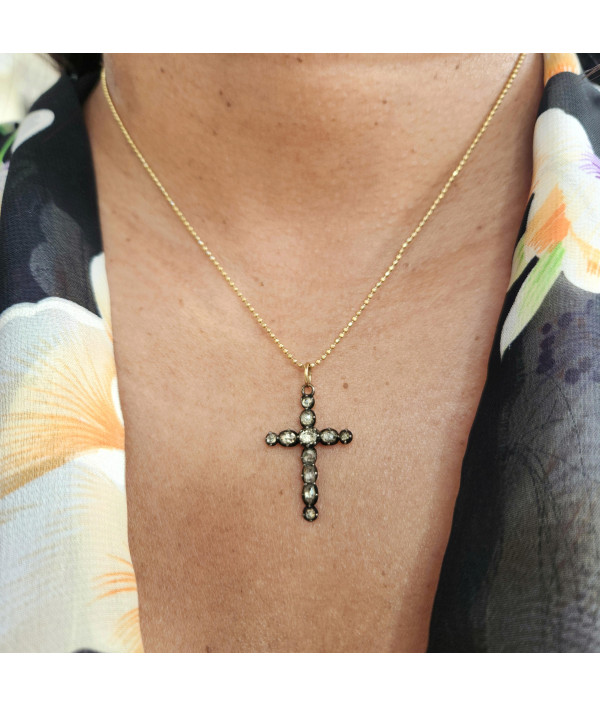 Georgian Natural Zircon Cross Pendant in 18k Gold and Silver Georgian Natural Zircon Cross Pendant in 18k Gold and Silver