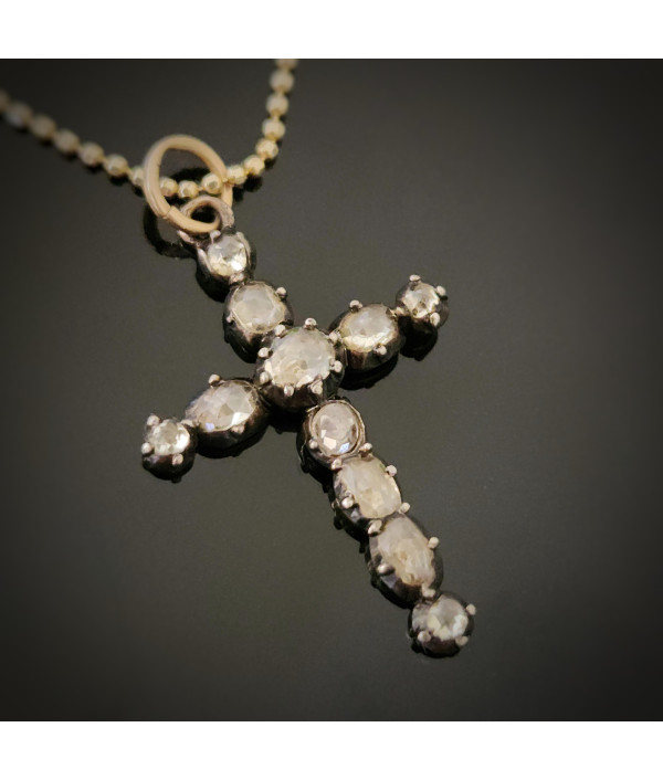 Georgian Natural Zircon Cross Pendant in 18k Gold and Silver Georgian Natural Zircon Cross Pendant in 18k Gold and Silver