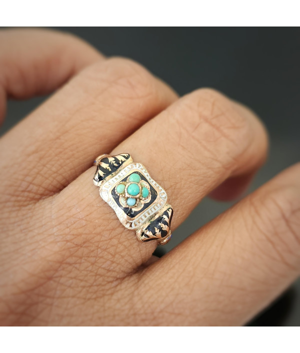 Antique Biedermeier 9ct Gold Turquoise Forget-Me-Not Ring Antique Biedermeier 9ct Gold Turquoise Forget-Me-Not Ring