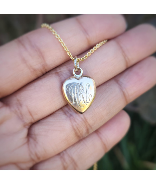 Antique Engraved Heart Pendant in 9K Rose Gold– Monogram HRL Antique Engraved Heart Pendant in 9K Rose Gold– Monogram HRL