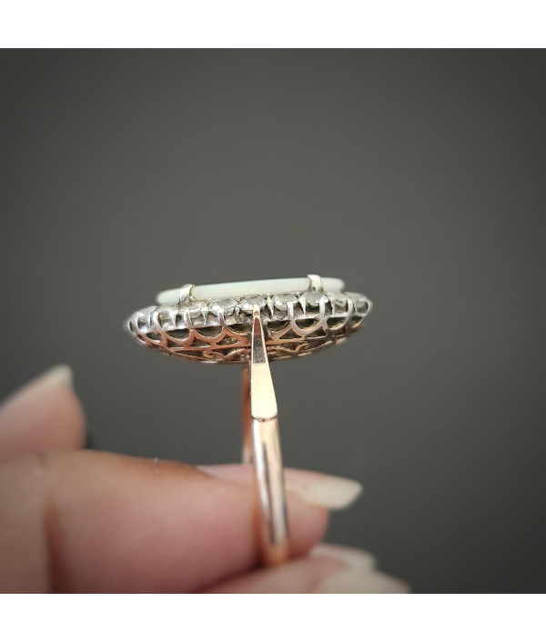 Antique Australian Solid Opal and White Sapphire Ring | 9ct Rose Gold & Silver Antique Australian Solid Opal and White Sapphire Ring | 9ct Rose Gold & Silver