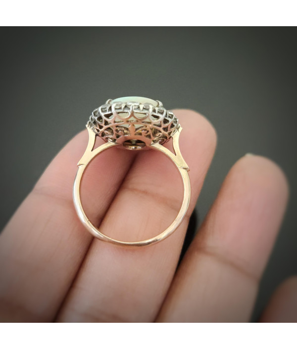 Antique Australian Solid Opal and White Sapphire Ring | 9ct Rose Gold & Silver Antique Australian Solid Opal and White Sapphire Ring | 9ct Rose Gold & Silver
