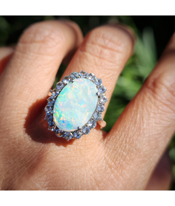 Antique Australian Solid Opal and White Sapphire Ring | 9ct Rose Gold & Silver Antique Australian Solid Opal and White Sapphire Ring | 9ct Rose Gold & Silver