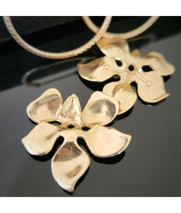 14K Gold Orchids On Two-Tone Convertible Hoop Earrings 14K Gold Orchids On Two-Tone Convertible Hoop Earrings
