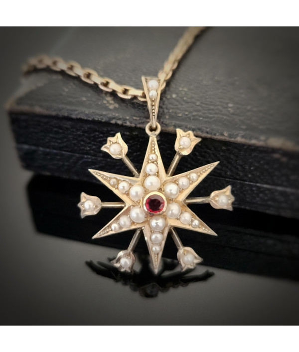 Antique Pearl And Garnet Starburst Penda...