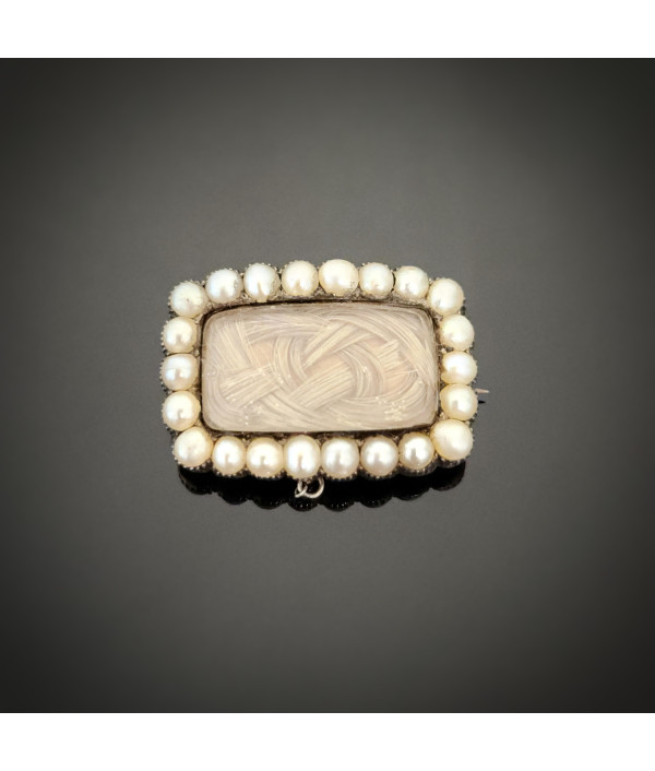 Victorian 14ct Gold Mourning Brooch with Seed Pearl Halo Victorian 14ct Gold Mourning Brooch with Seed Pearl Halo