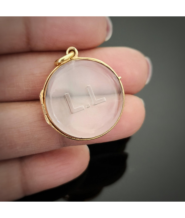 Edwardian Bevelled Rock Crystal Photo Locket in 14k Gold Edwardian Bevelled Rock Crystal Photo Locket in 14k Gold