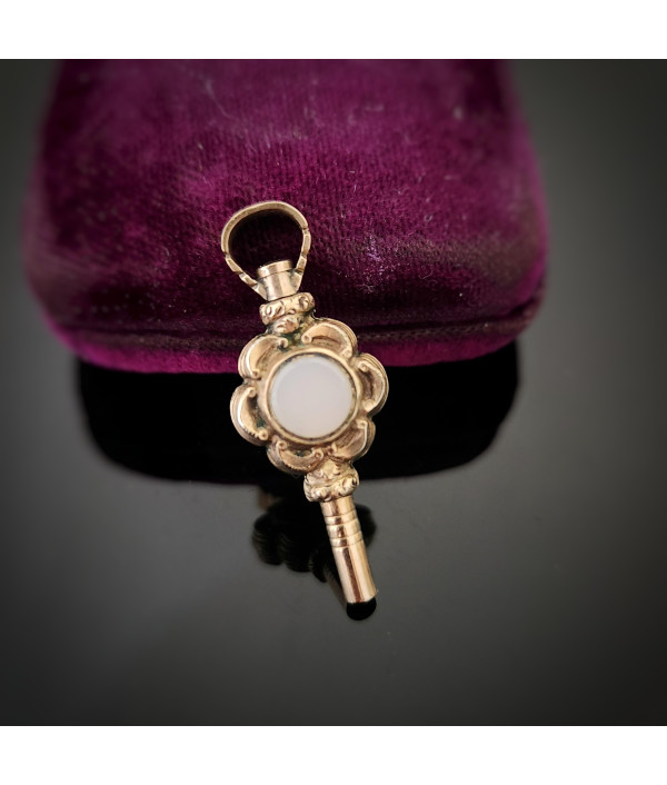 Antique Victorian Pocket Watch Key Pendant with Amethyst and Chalcedony c.1850 Antique Victorian Pocket Watch Key Pendant with Amethyst and Chalcedony c.1850