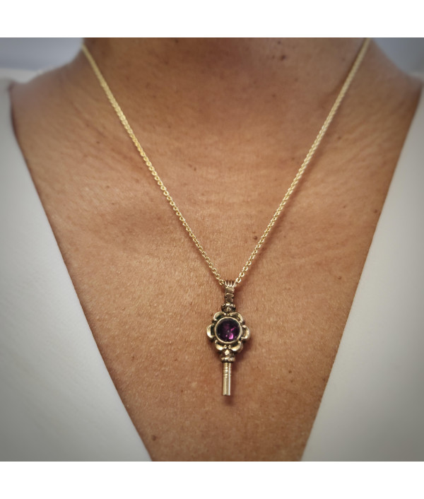 Antique Victorian Pocket Watch Key Pendant with Amethyst and Chalcedony c.1850 Antique Victorian Pocket Watch Key Pendant with Amethyst and Chalcedony c.1850