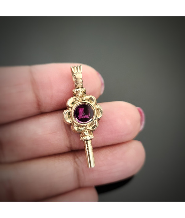 Antique Victorian Pocket Watch Key Pendant with Amethyst and Chalcedony c.1850 Antique Victorian Pocket Watch Key Pendant with Amethyst and Chalcedony c.1850