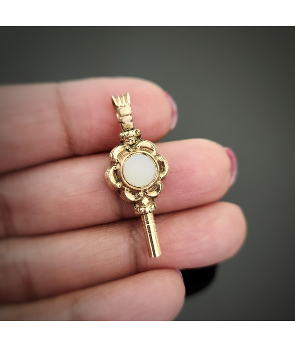 Antique Victorian Pocket Watch Key Pendant with Amethyst and Chalcedony c.1850 Antique Victorian Pocket Watch Key Pendant with Amethyst and Chalcedony c.1850