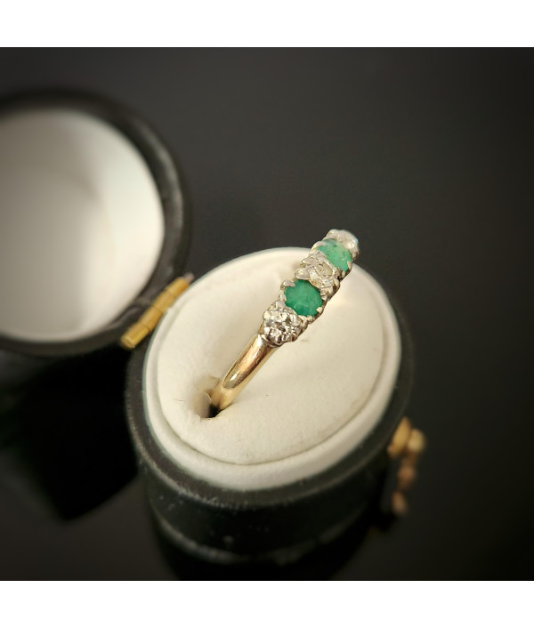 Antique Emerald and Old Mine Cut Diamond Bridge Ring Antique Emerald and Old Mine Cut Diamond Bridge Ring