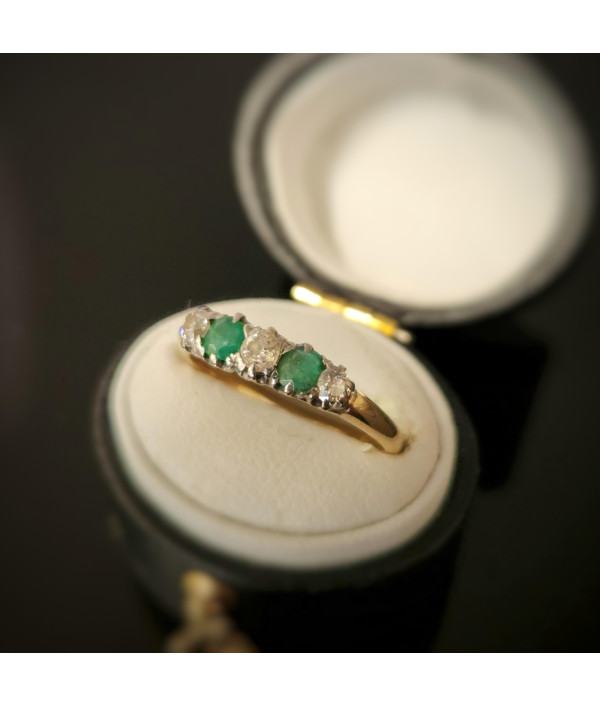 Antique Emerald and Old Mine Cut Diamond Bridge Ring Antique Emerald and Old Mine Cut Diamond Bridge Ring