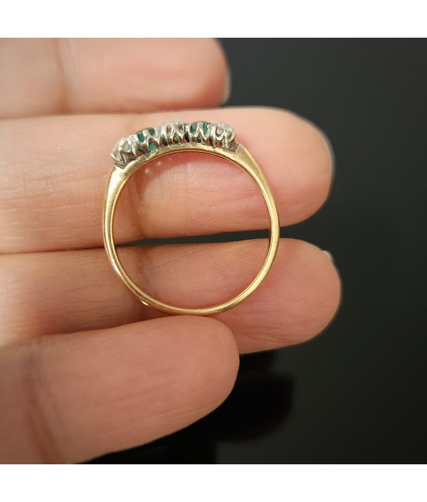 Antique Emerald and Old Mine Cut Diamond Bridge Ring Antique Emerald and Old Mine Cut Diamond Bridge Ring
