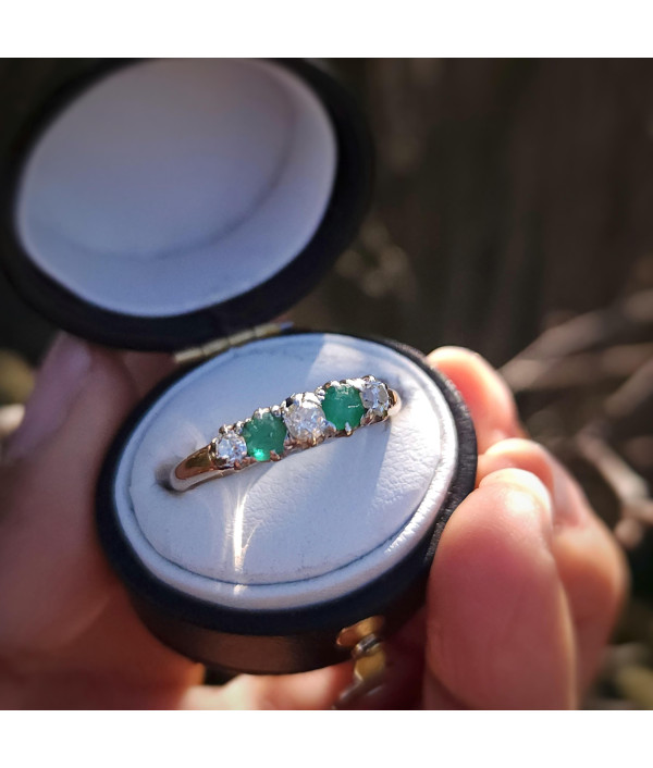 Antique Emerald and Old Mine Cut Diamond Bridge Ring Antique Emerald and Old Mine Cut Diamond Bridge Ring