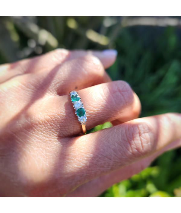 Antique Emerald and Old Mine Cut Diamond Bridge Ring Antique Emerald and Old Mine Cut Diamond Bridge Ring