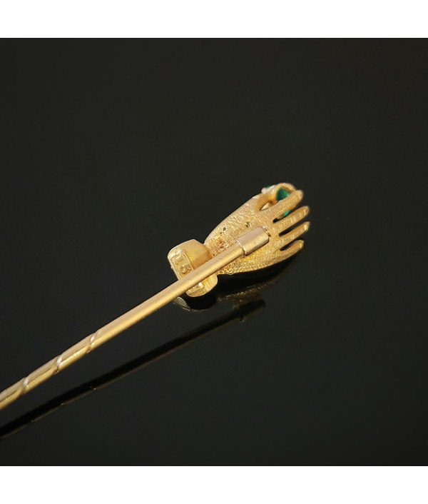 Victorian 15ct Gold Glove Hand Stickpin with Emerald Paste