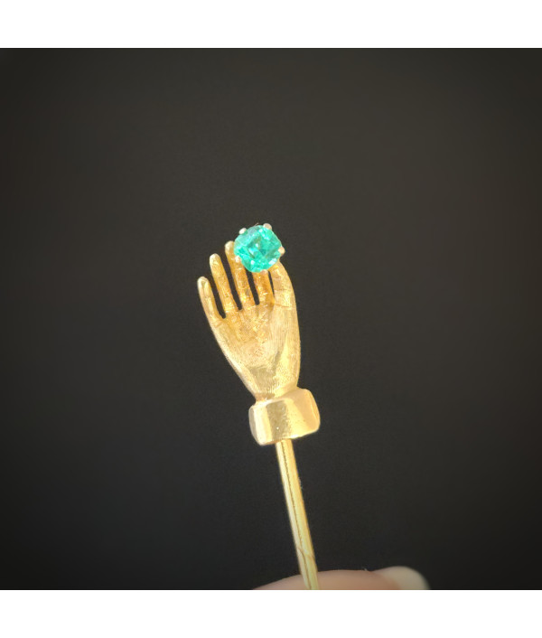 Victorian 15ct Gold Glove Hand Stickpin with Emerald Paste