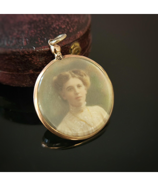 Victorian Hand-Painted Portrait Pendant - 9ct Gold, Birmingham 1850
