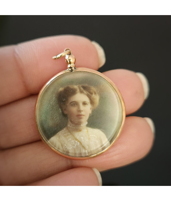Victorian Hand-Painted Portrait Pendant - 9ct Gold, Birmingham 1850