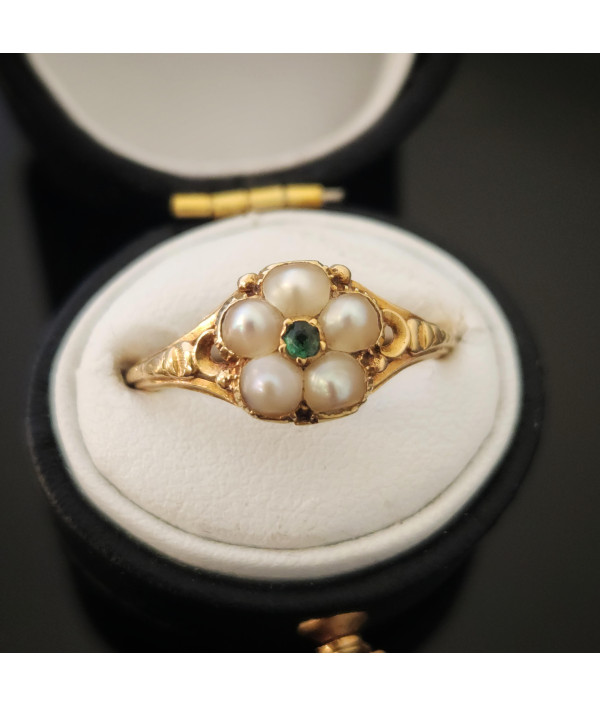 Victorian Emerald and Pearl Cluster Ring...