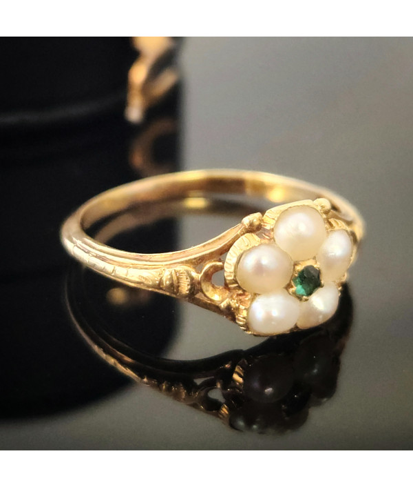 Victorian Emerald and Pearl Cluster Ring in 18ct Gold Victorian Emerald and Pearl Cluster Ring in 18ct Gold