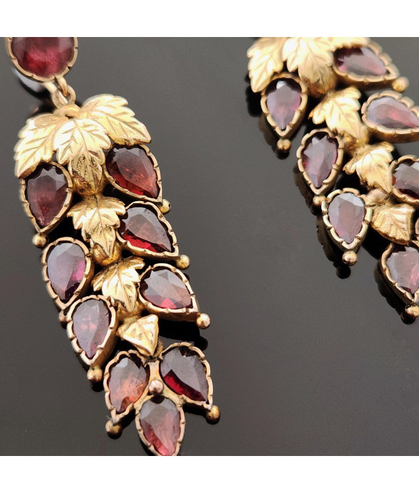 Georgian-Style Grape Vine Garnet Earrings in 9ct Gold Georgian-Style Grape Vine Garnet Earrings in 9ct Gold