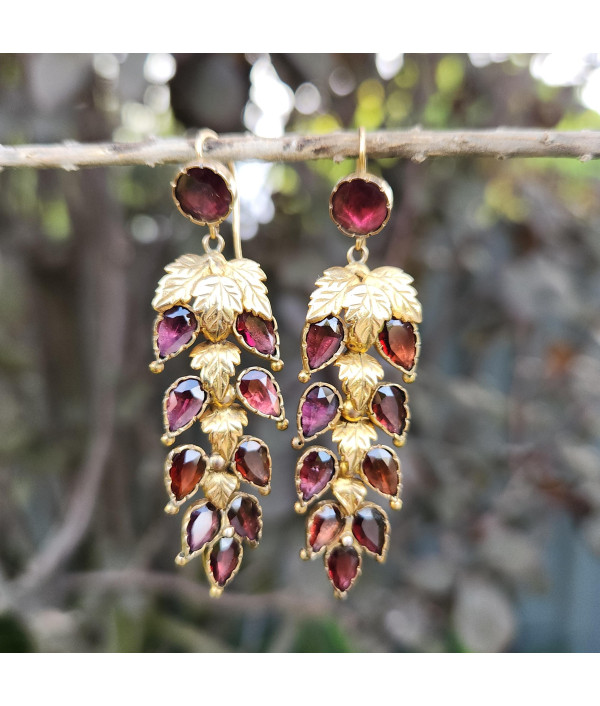 Georgian-Style Grape Vine Garnet Earrings in 9ct Gold Georgian-Style Grape Vine Garnet Earrings in 9ct Gold