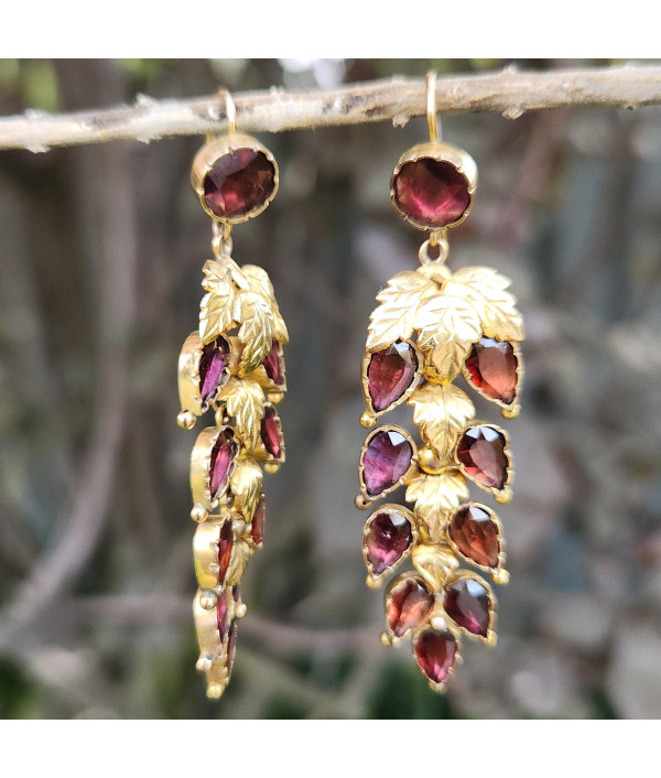 Georgian-Style Grape Vine Garnet Earrings in 9ct Gold Georgian-Style Grape Vine Garnet Earrings in 9ct Gold
