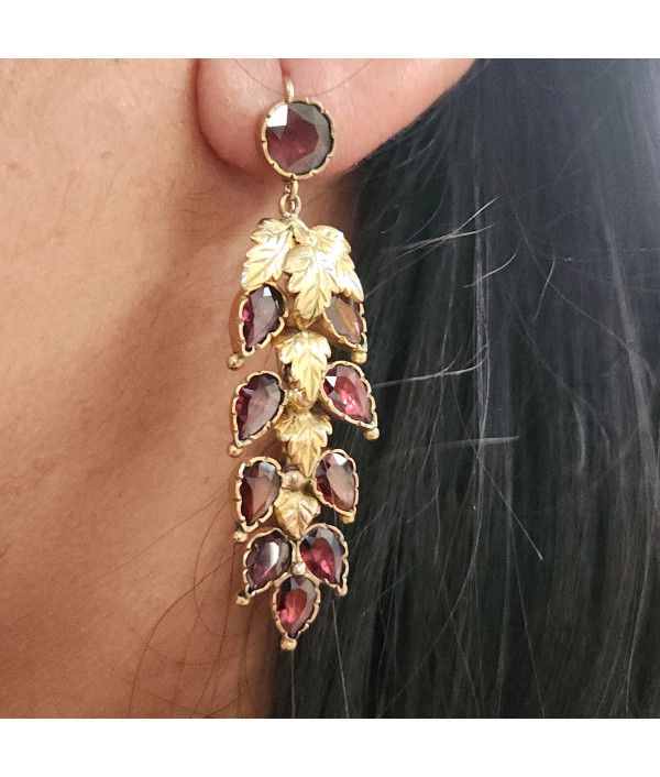 Georgian-Style Grape Vine Garnet Earrings in 9ct Gold Georgian-Style Grape Vine Garnet Earrings in 9ct Gold