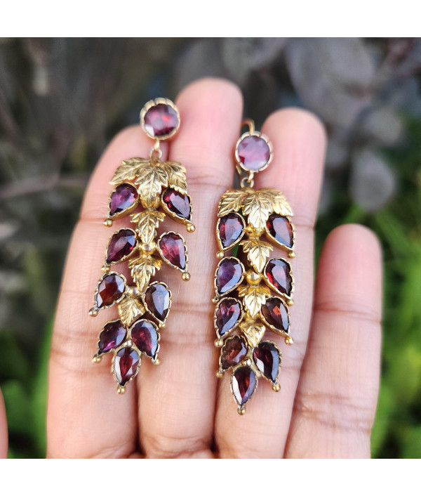 Georgian-Style Grape Vine Garnet Earrings in 9ct Gold Georgian-Style Grape Vine Garnet Earrings in 9ct Gold