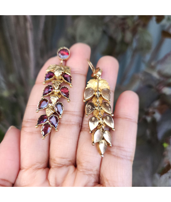 Georgian-Style Grape Vine Garnet Earrings in 9ct Gold Georgian-Style Grape Vine Garnet Earrings in 9ct Gold