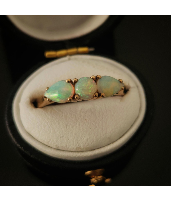 Australian Opal Trilogy Ring in 9k Yellow Gold