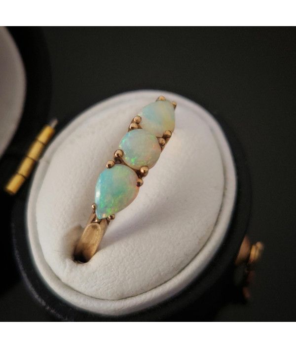 Australian Opal Trilogy Ring in 9k Yellow Gold Australian Opal Trilogy Ring in 9k Yellow Gold