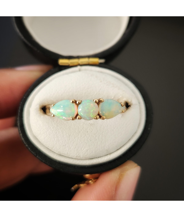 Australian Opal Trilogy Ring in 9k Yellow Gold Australian Opal Trilogy Ring in 9k Yellow Gold